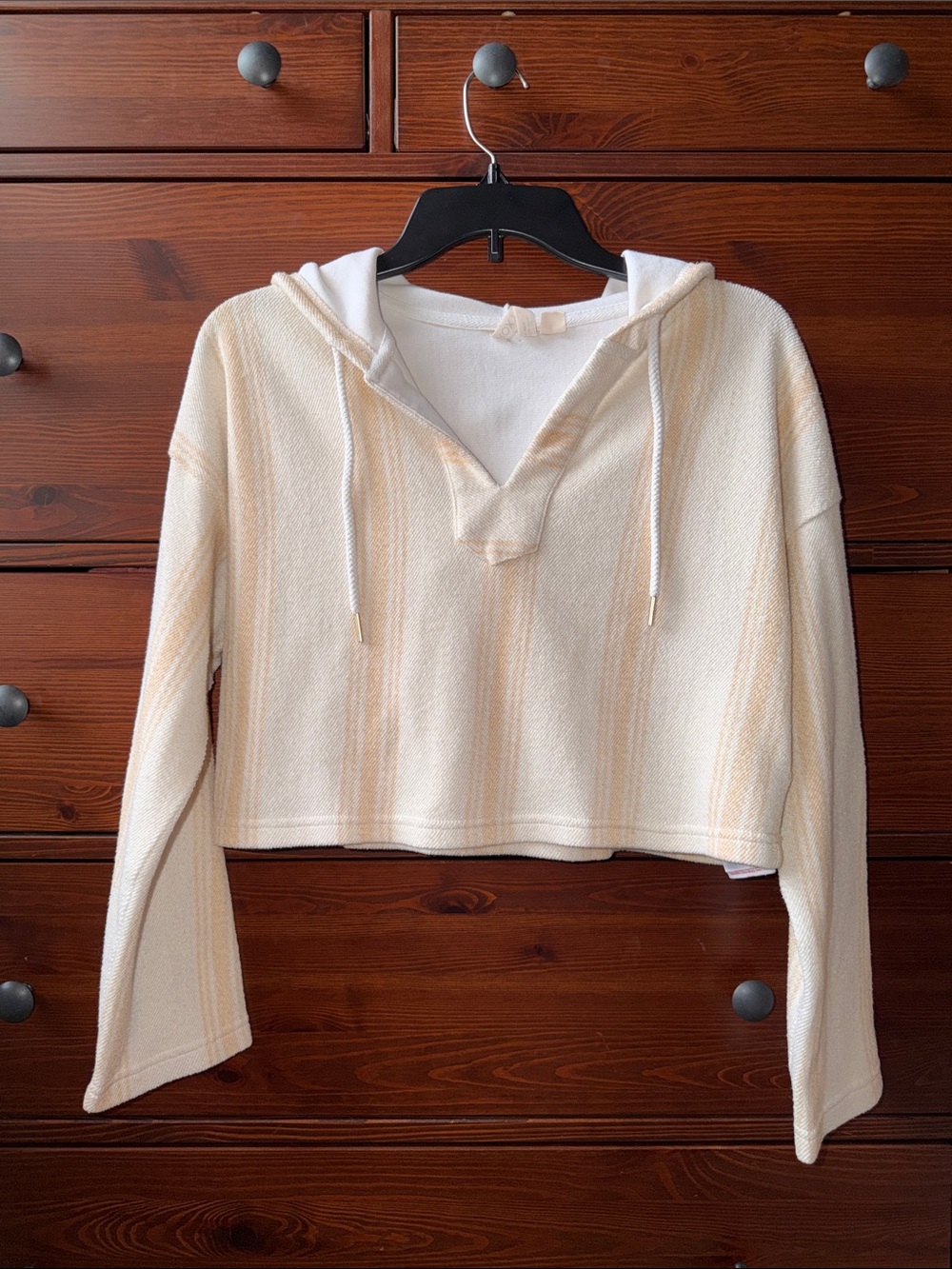 Roxy Cropped Pullover Hoodie Cream Coastal Size XS